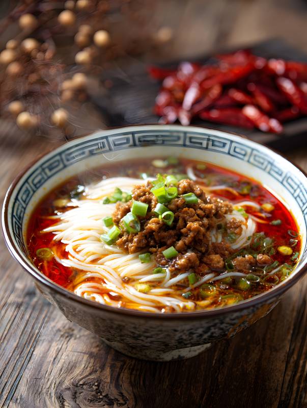 香辣肉酱面 热气腾腾诱人心图片
