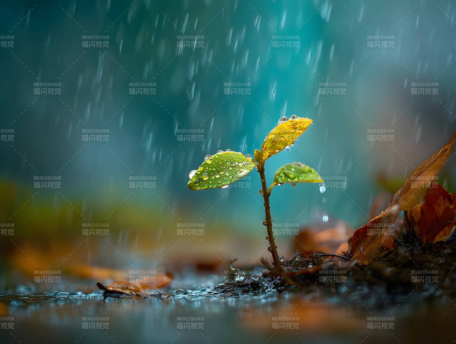 雨中嫩芽 生机盎然图片