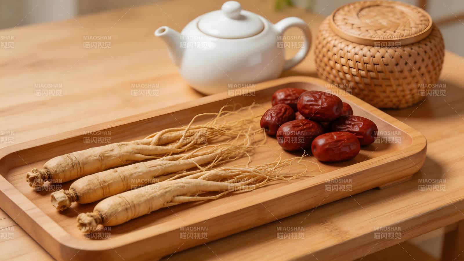 人参红枣配茶 养生佳品图片