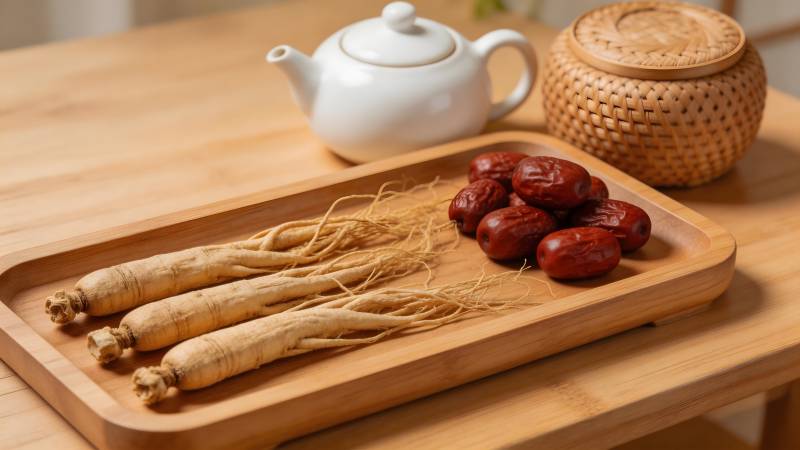 人参红枣配茶 养生佳品图片