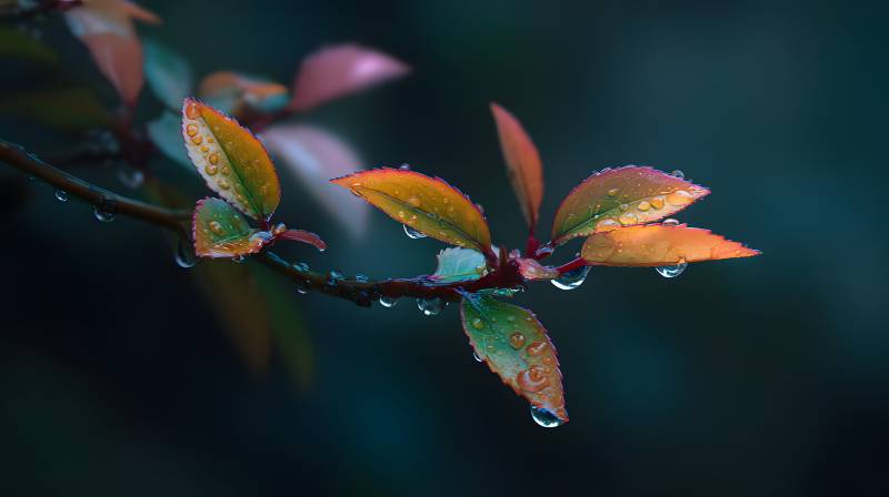 雨滴缀叶 秋色初染枝头图片